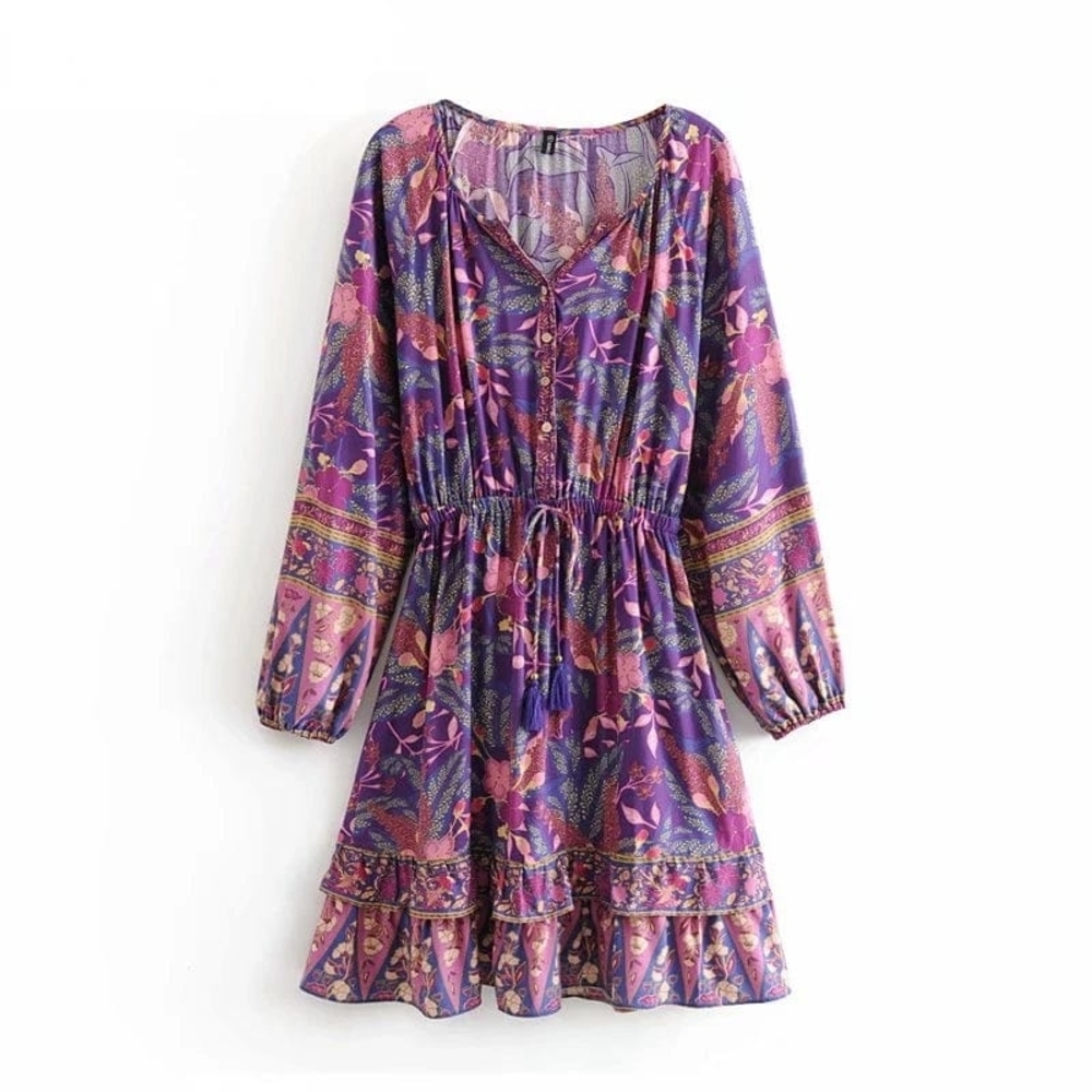 Floral Boho Dress with Ruffled Hem